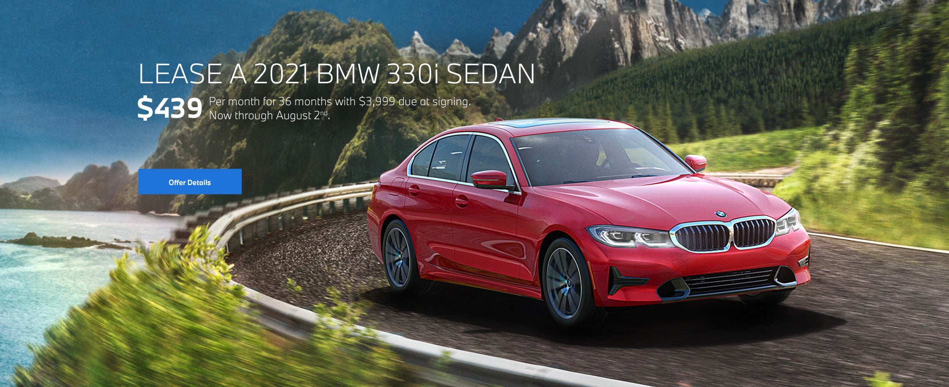 Red 3 series going around a bend on oceanside highway