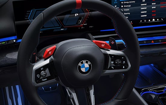 Close-up view of BMW M5 Touring steering wheel. | Weatherford BMW of Berkeley in Berkeley CA