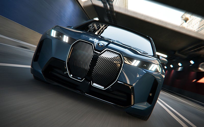 Close up of the BMW iX grille driving. | Weatherford BMW of Berkeley in Berkeley CA